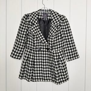 Houndstooth Puff Sleeve Blazer Small Preppy Parisian Jacket